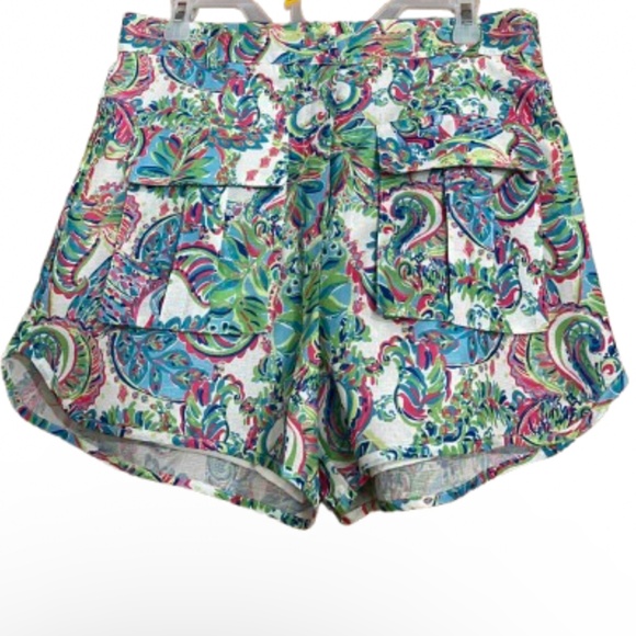 Like the Moon Women Green Multi Paisley & Floral Print Spring/Summer Shorts Sz-L - Picture 1 of 5